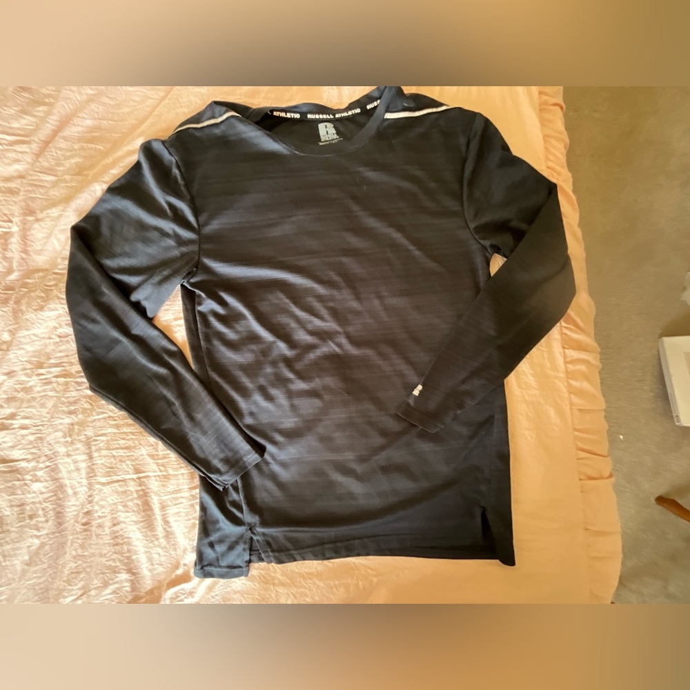 Russell Athletic Dri Power Jersey Long Sleeve Shirt Size S Black Pin Stripes